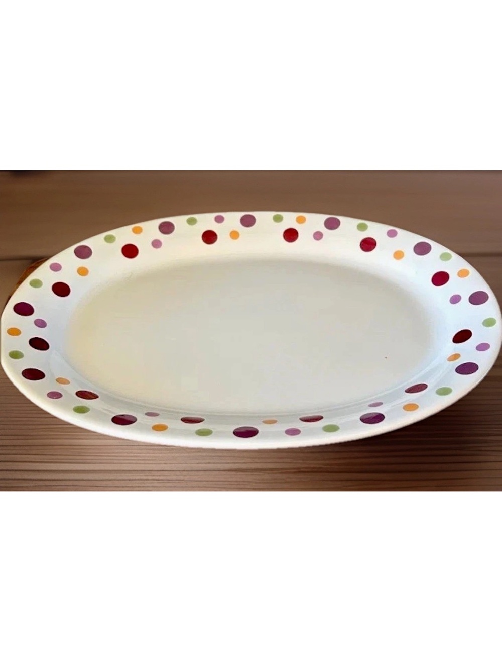 Pampered Chef Polka Dot Ceramic Serving Platter - Multicolor Dots on Cream